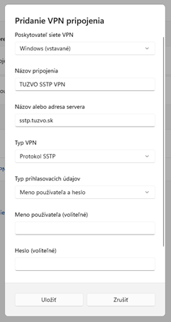 pridat vpn pripojenie