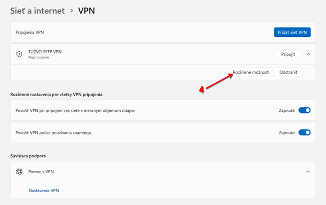 rozsirene moznosti vpn